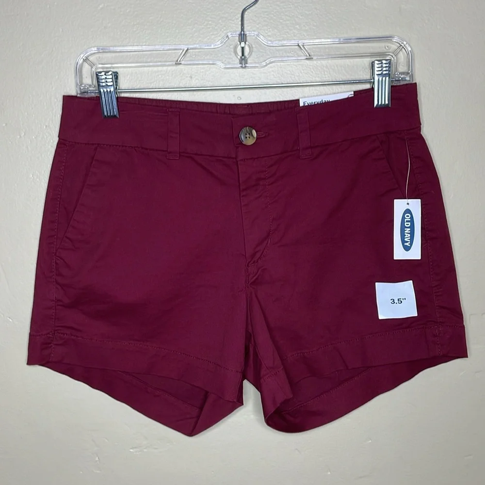 OLD NAVY Everyday Shorts Burgundy Cotton Classic Preppy Chino Style NWT 2